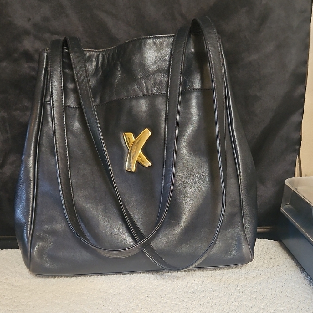 Vintage Paloma Picasso Black Leather Tote Bag